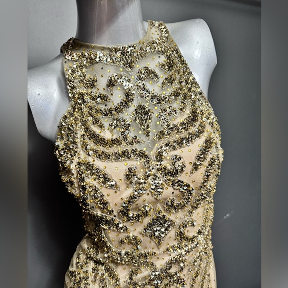 SHERRI HILL 53171 Gold Embellished Open-Back Dress - Picture 9 of 11